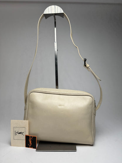 Vintage Yves Saint Laurent 2 Way Leather Bag cream