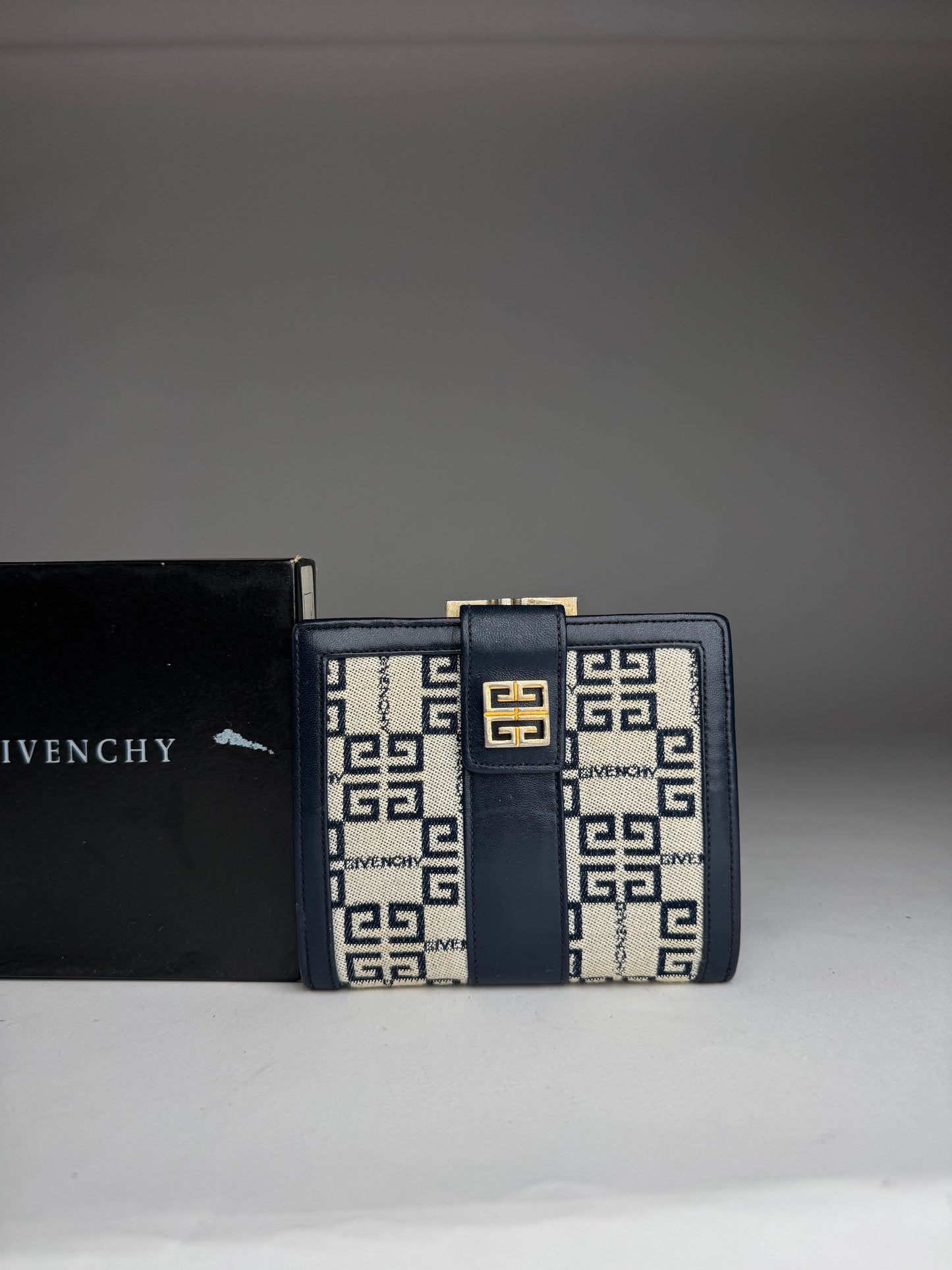 Vintage Givenchy GV3 monogram Leather Wallet marine white