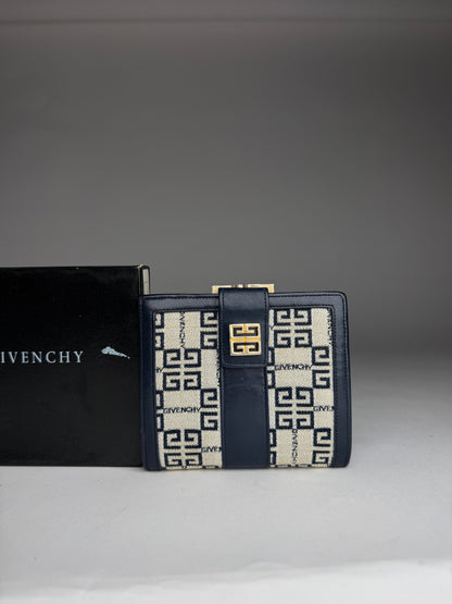 Vintage Givenchy GV3 monogram Leather Wallet marine white