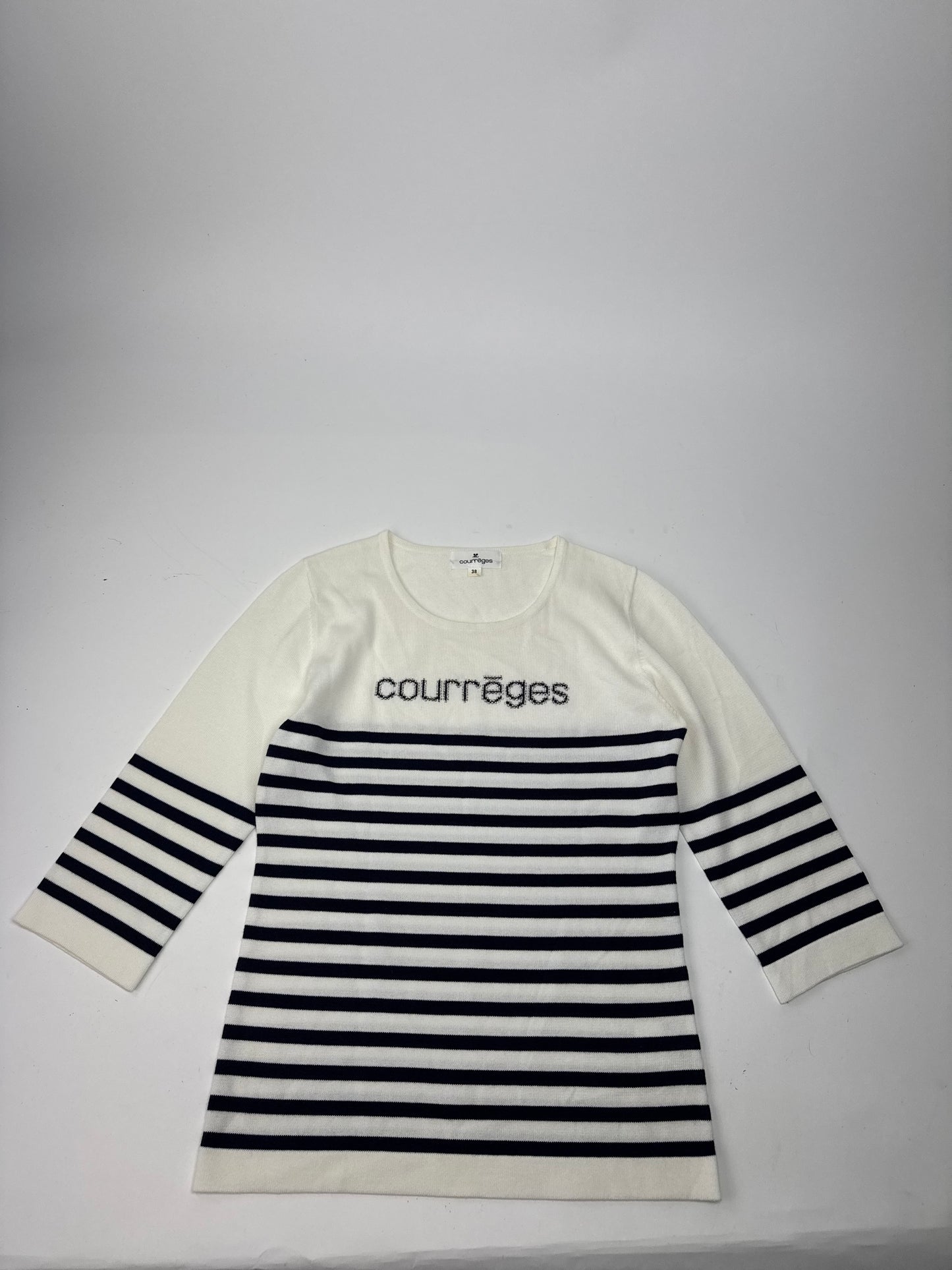 Vintage Courreges Paris Striped Sweater White/Navy EU36/S