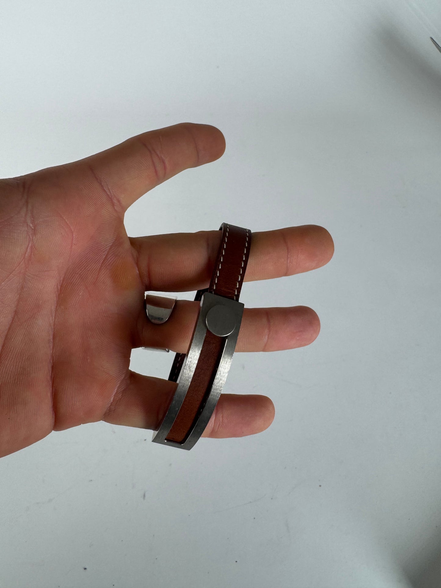 Vintage Hermes Paris Leather a bracelet silver brown
