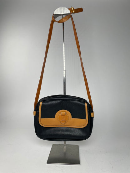 Vintage Courreges Paris Leather Crossbody Bag Black Brown