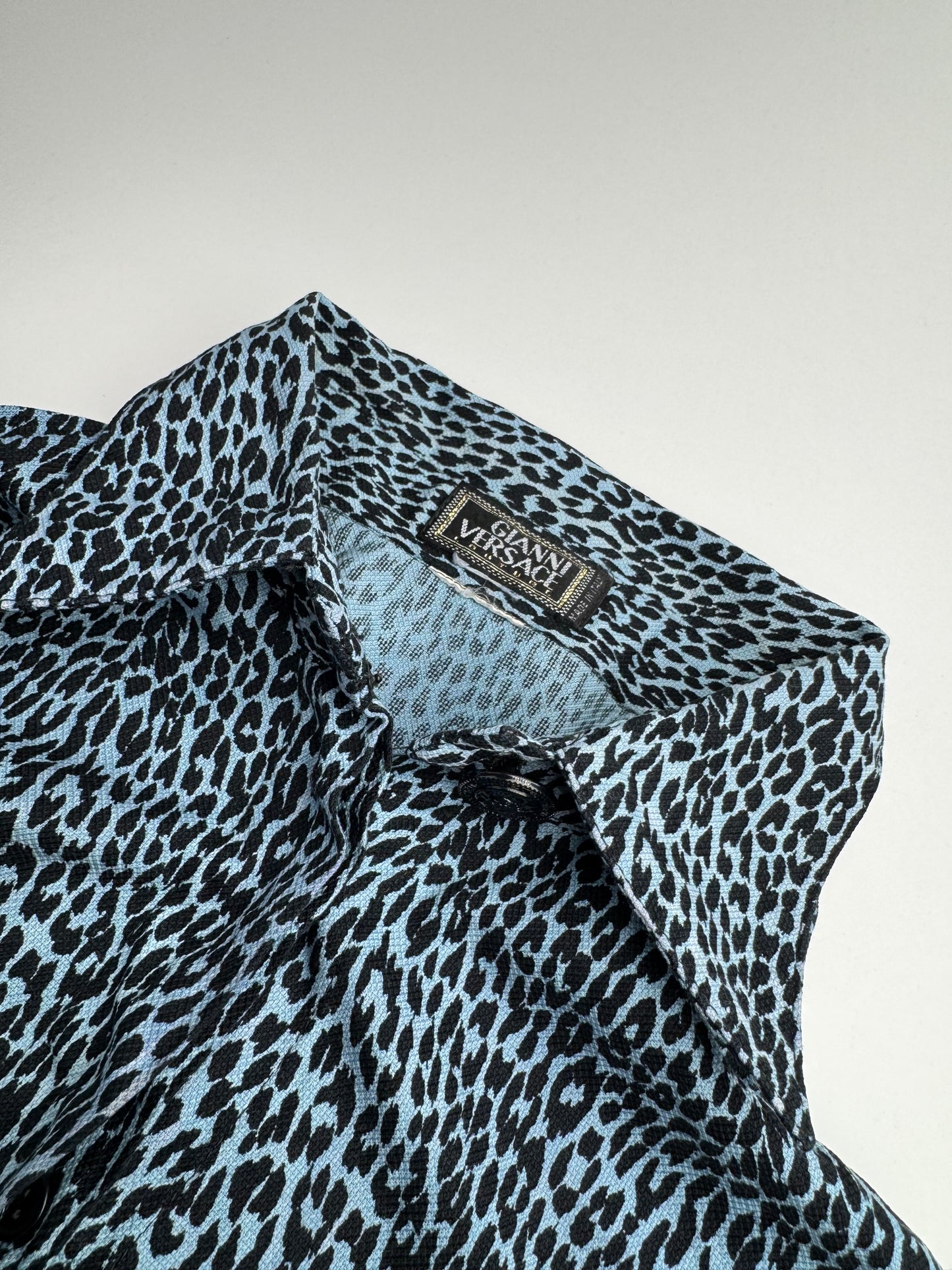 Vintage Gianni Versace Leopard Canvas Shirt Blue/black 38/M