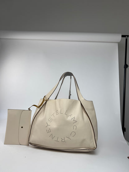 Vintage Stella Mc Cartney Vegan Leather Logo Shopper Bag Beige
