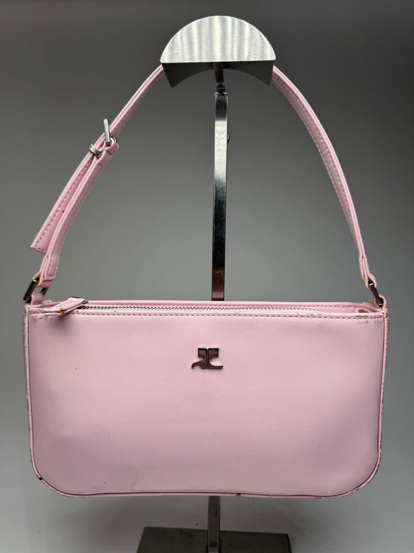 Vintage Courreges Patent Leather Baguette Bag Rose