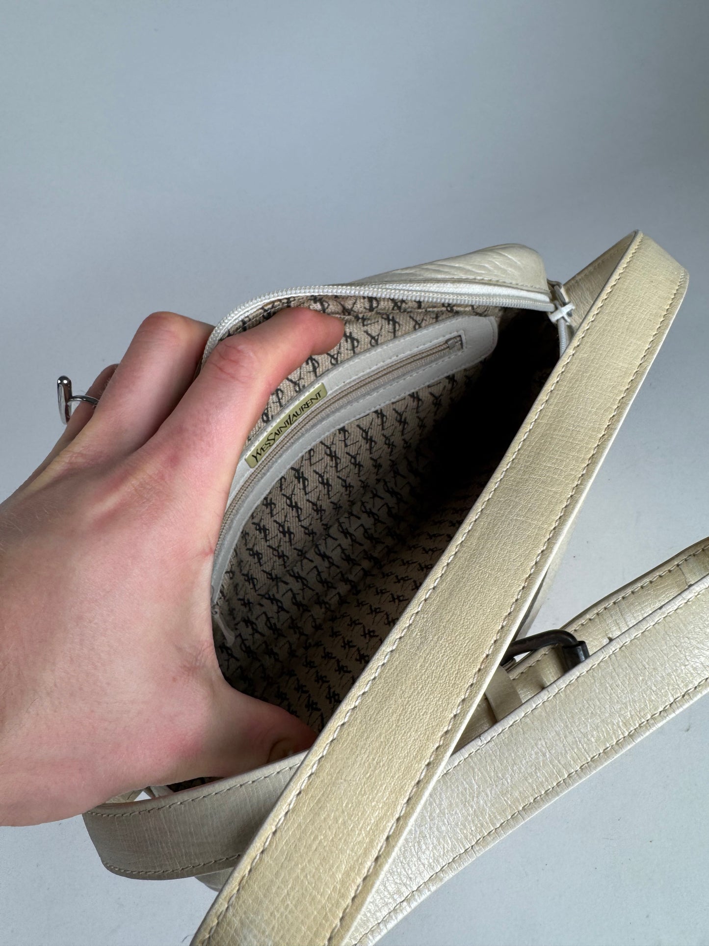 Vintage Yves Saint Laurent 2 Way Leather Bag cream