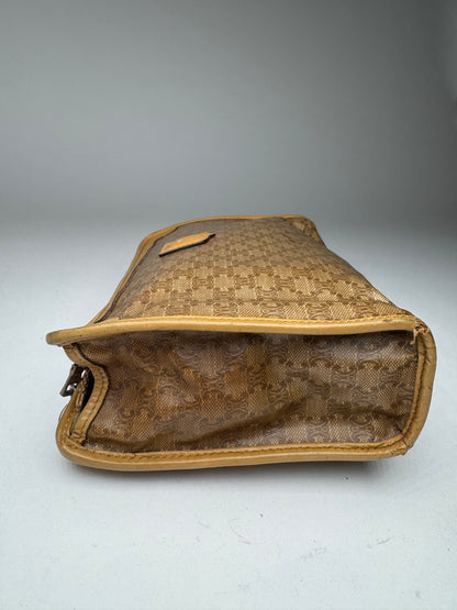 Vintage Celine Paris Leather Monogram Clutch Beige Brown