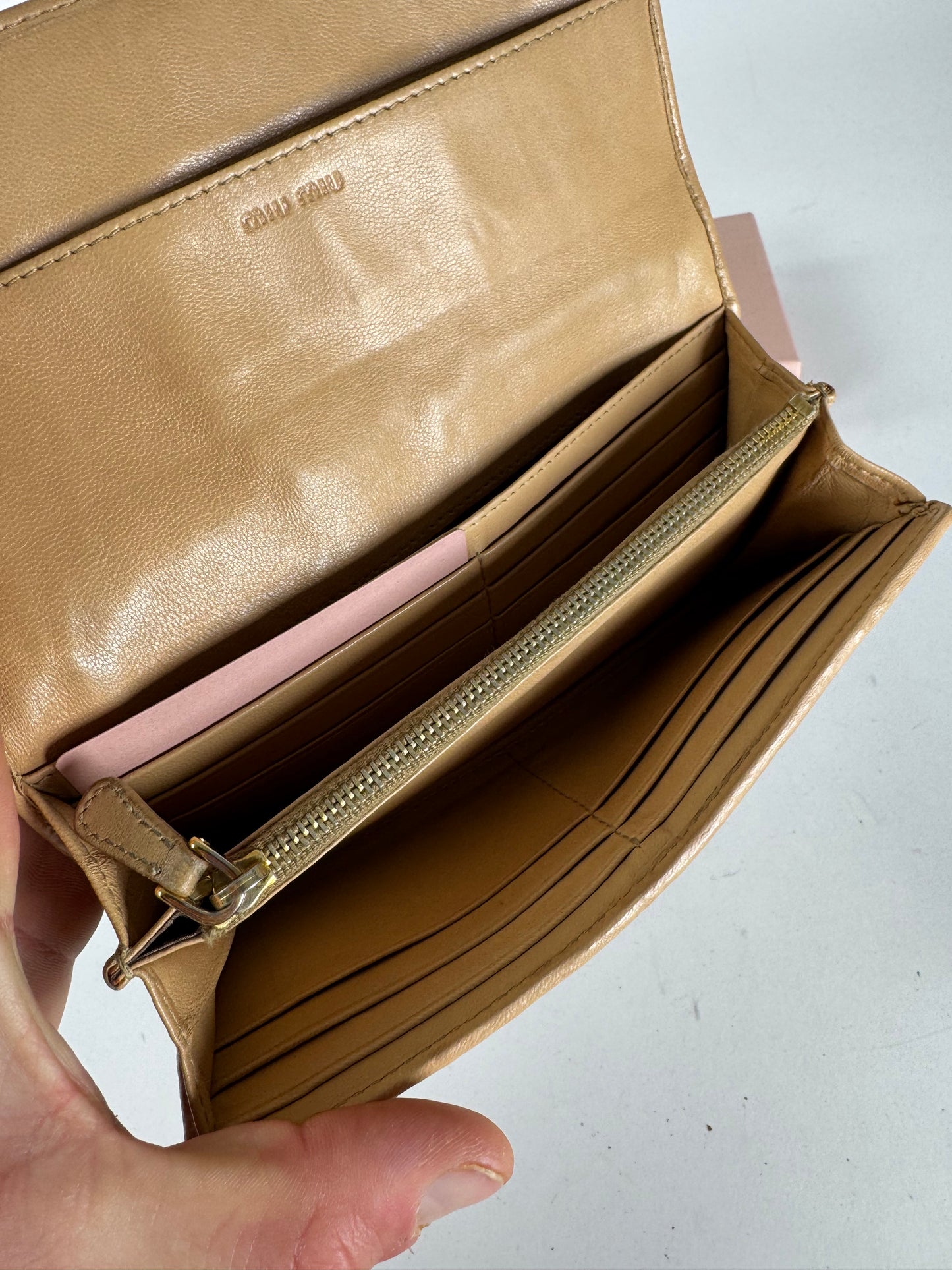 Vintage Miu Miu Metallasse Leather Wallet Caramel