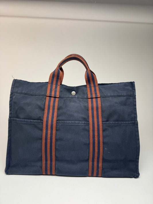 Vintage Hermes Paris Canvas Shopper Navy