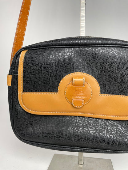 Vintage Courreges Paris Leather Crossbody Bag Black Brown