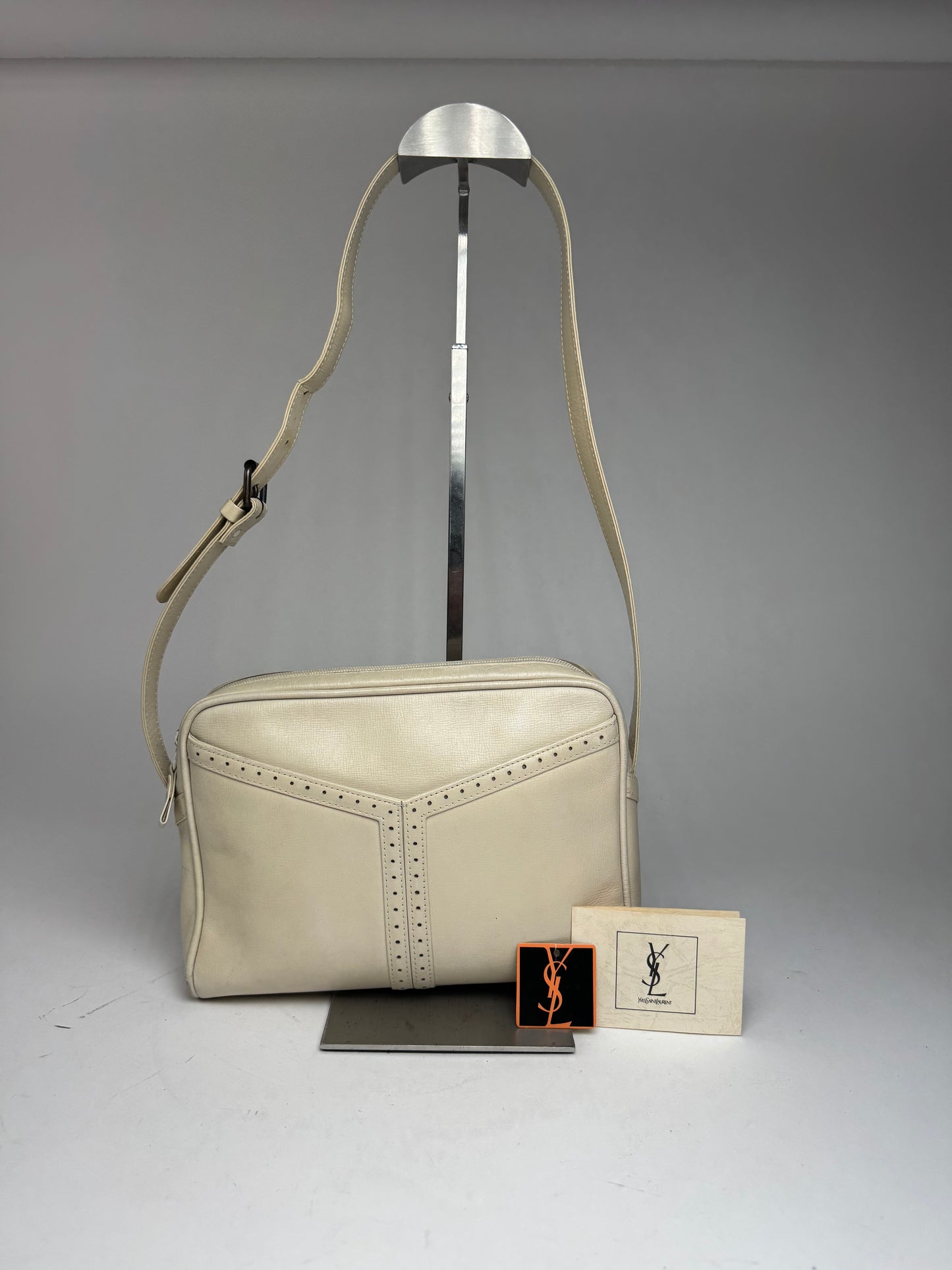 Vintage Yves Saint Laurent 2 Way Leather Bag cream