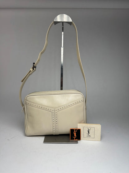 Vintage Yves Saint Laurent 2 Way Leather Bag cream