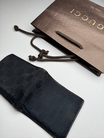 Vintage Gucci Monogram Canvas Flap Wallet Black