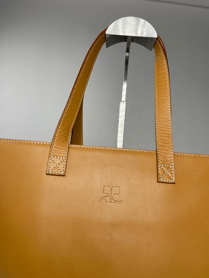 Vintage Courreges Paris Leather shopper Bag Kamel