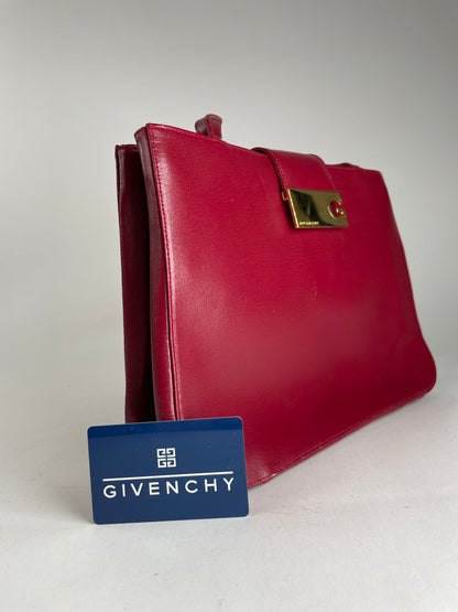 Vintage Givenchy Whip Leather Shopper Bag Red
