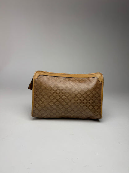 Vintage Celine Paris Leather Monogram Clutch Beige Brown