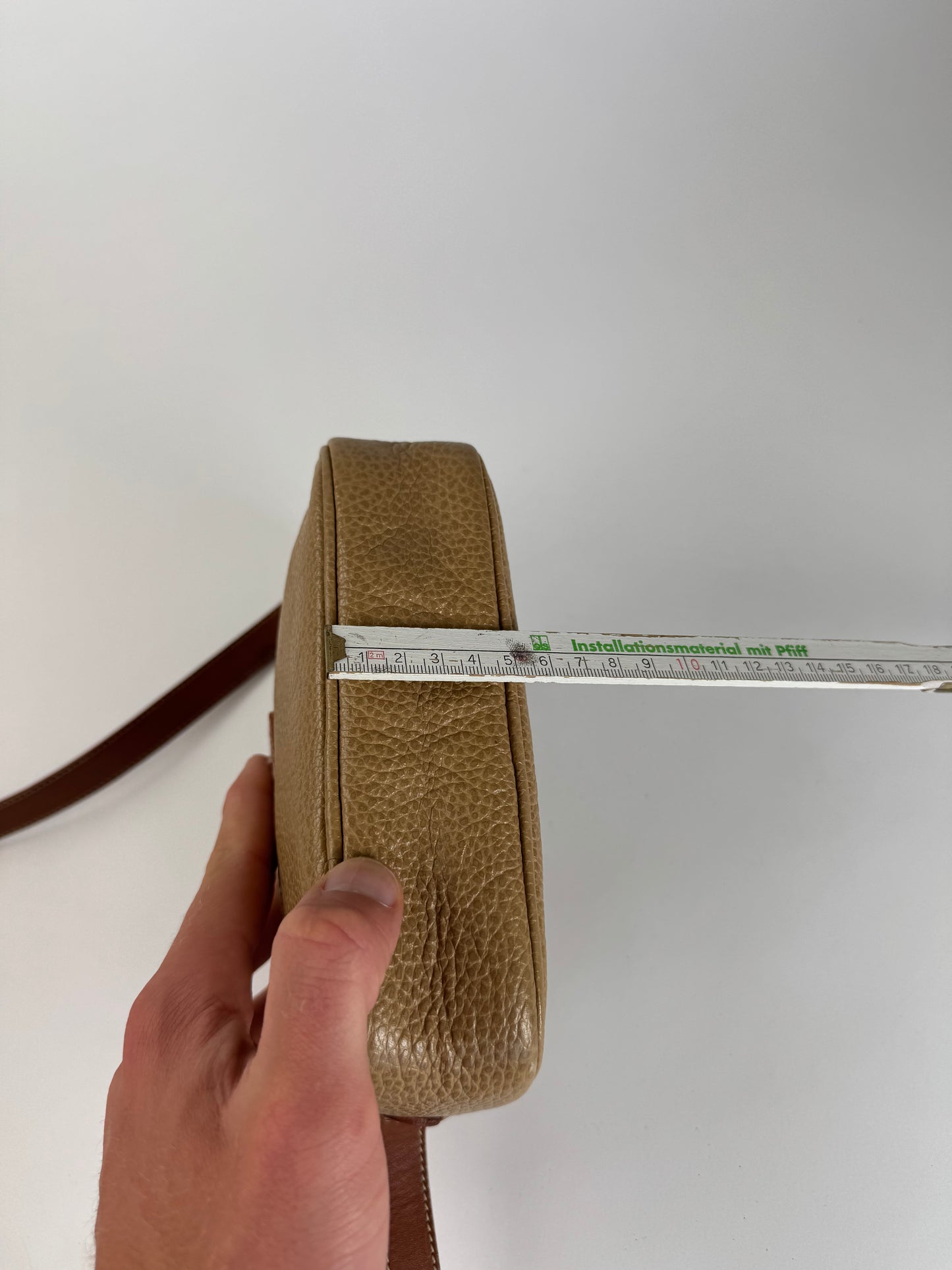 Vintage Courreges Paris Leather Crossbody Bag Beige Brown