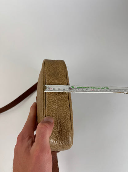 Vintage Courreges Paris Leather Crossbody Bag Beige Brown