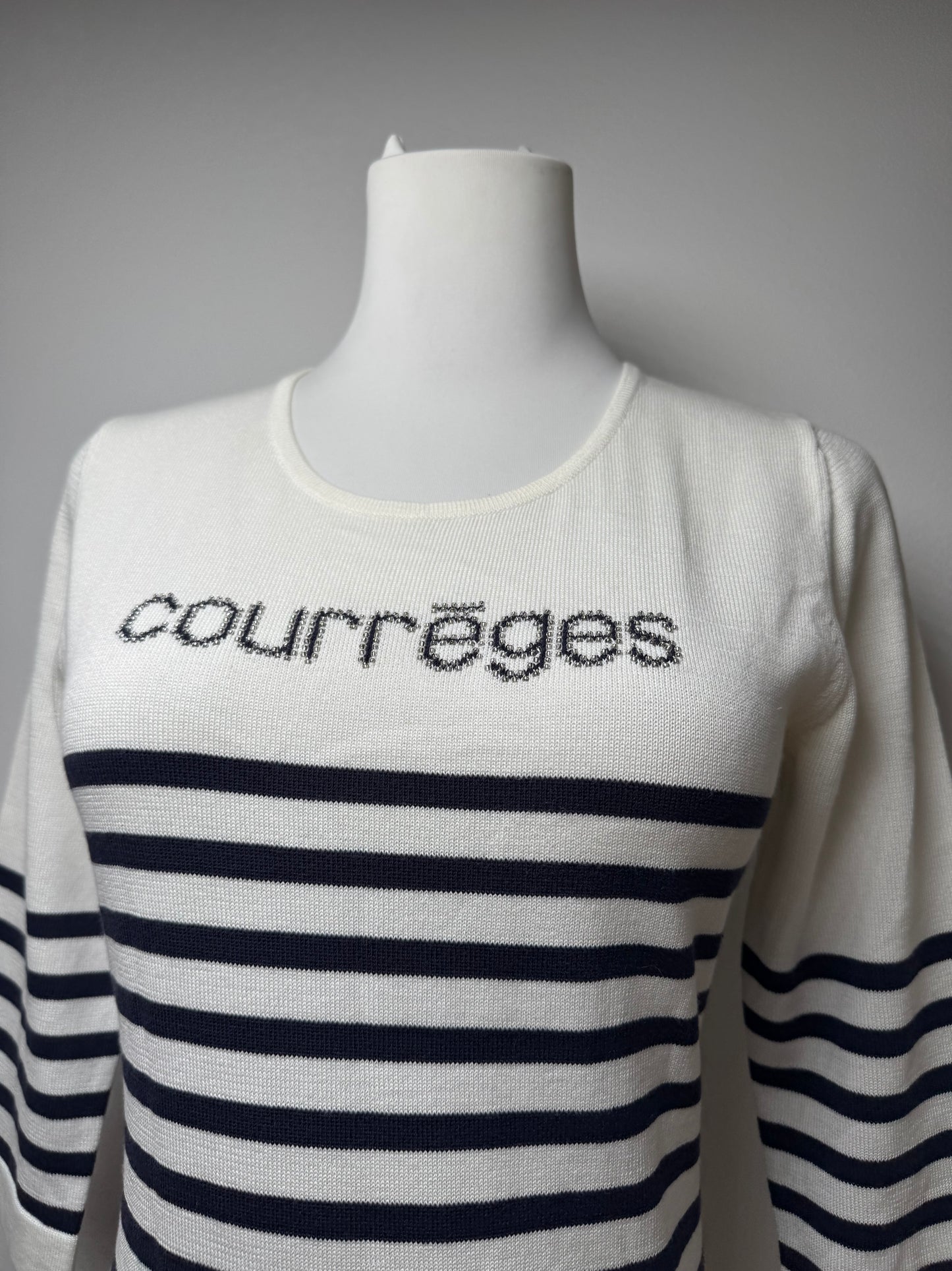 Vintage Courreges Paris Striped Sweater White/Navy EU36/S