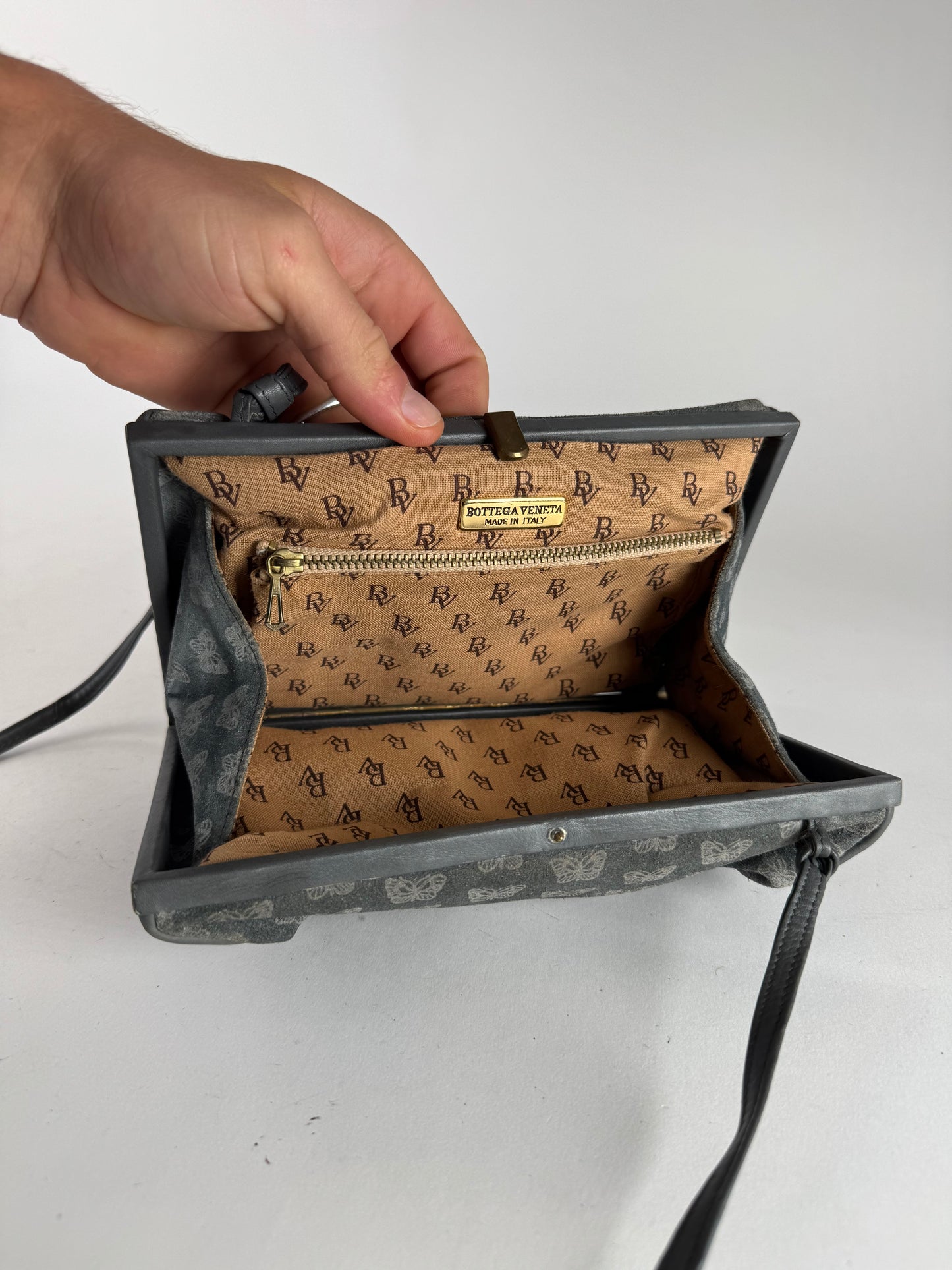 Vintage Bottega Veneta Suede Monogram Bag Grey