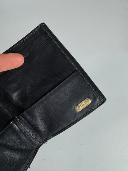 Vintage Fendi Roma Leather Wallet Striped Black Brown
