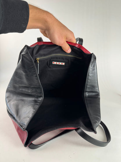 Vintage Marni Leather Shopper Black Red