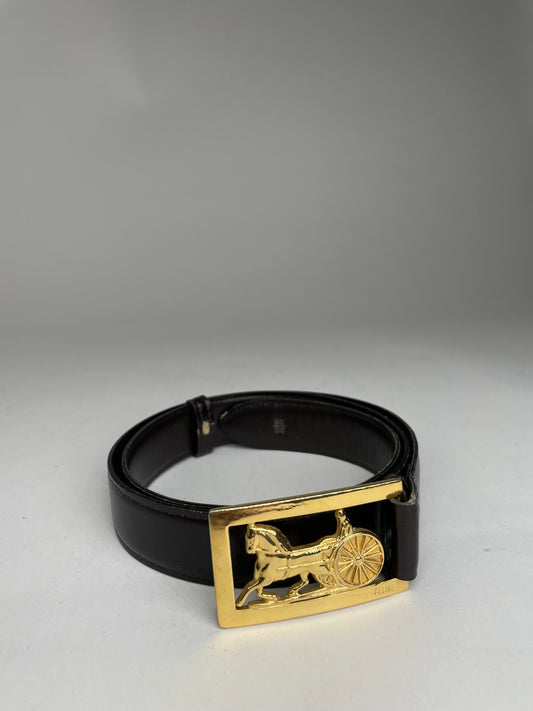 Vintage Celine Paris Triomphe Leather Belt Black
