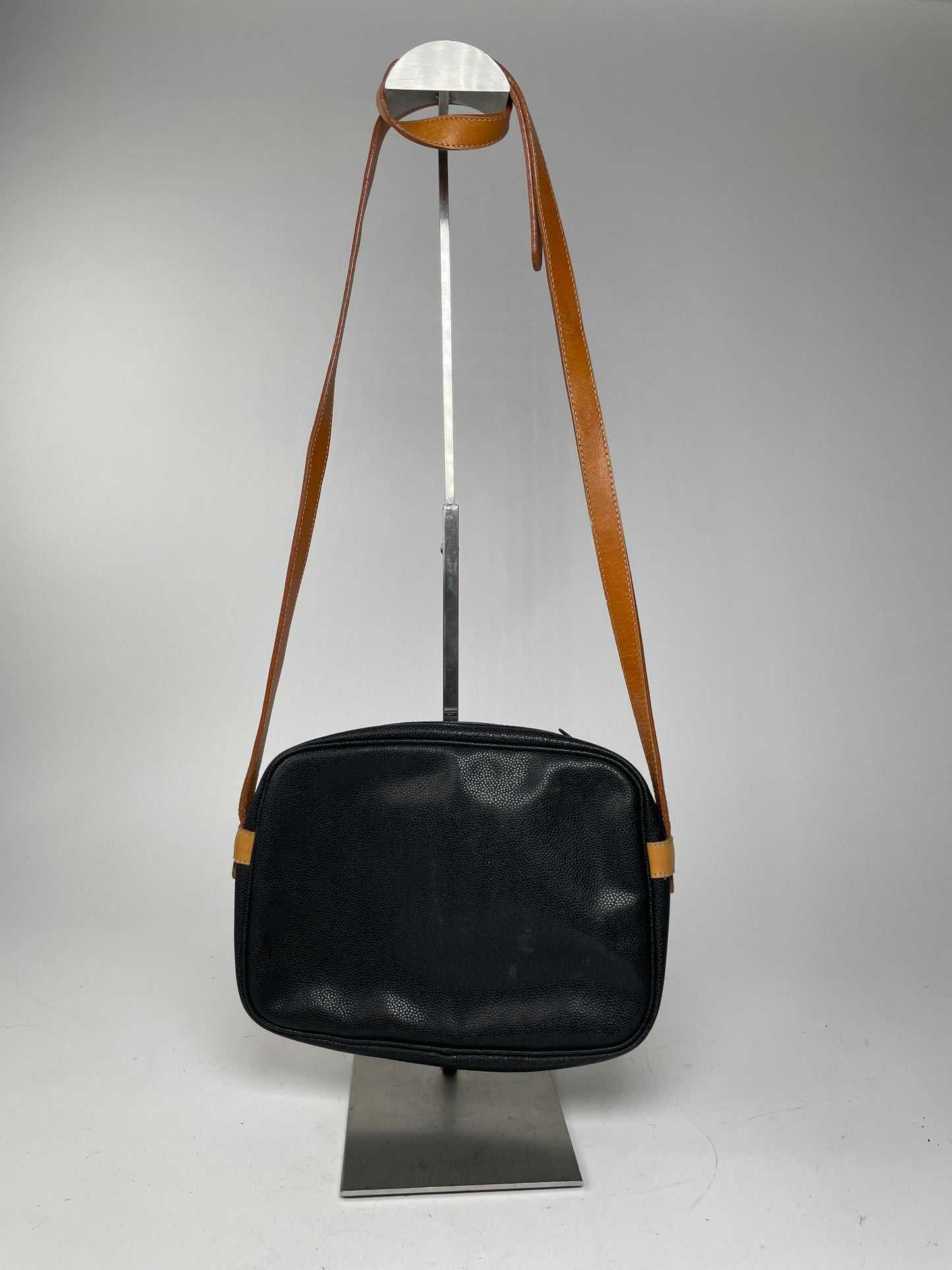 Vintage Courreges Paris Leather Crossbody Bag Black Brown
