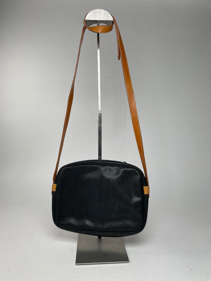 Vintage Courreges Paris Leather Crossbody Bag Black Brown