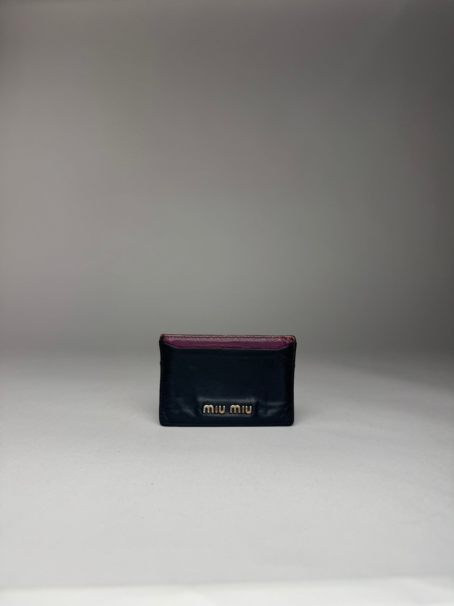 Vintage Miu Miu Leather Card Holder Black Purple