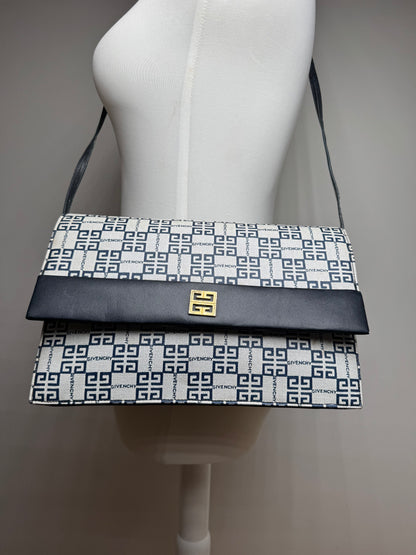 Vintage Givenchy 4G Monogramm Leather Bag White Navy Black