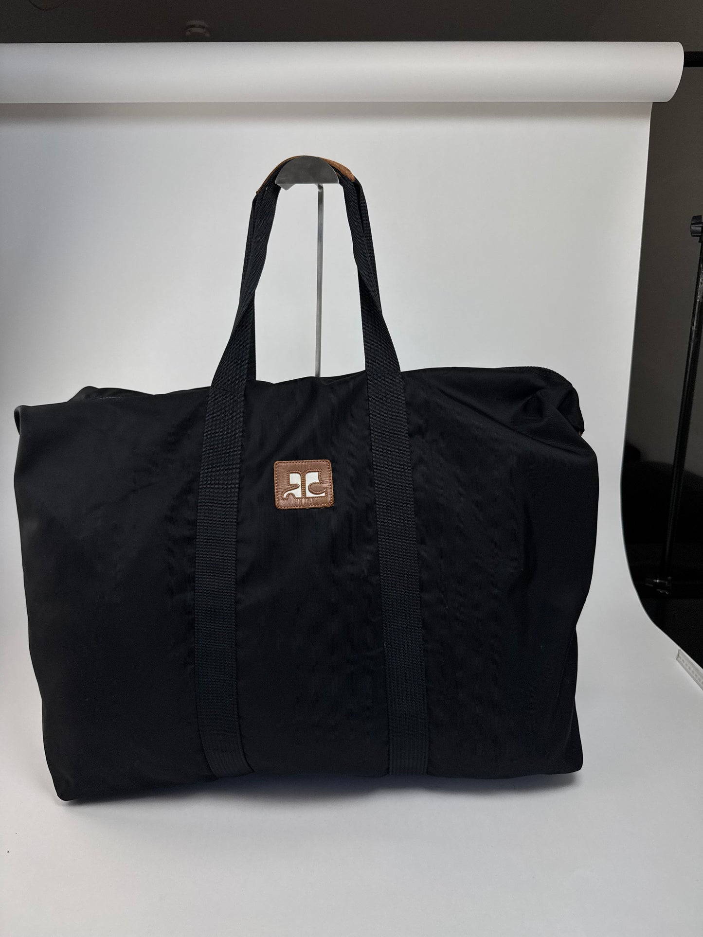 Vintage Courreges Paris Weekender Travel Bag Black Brown