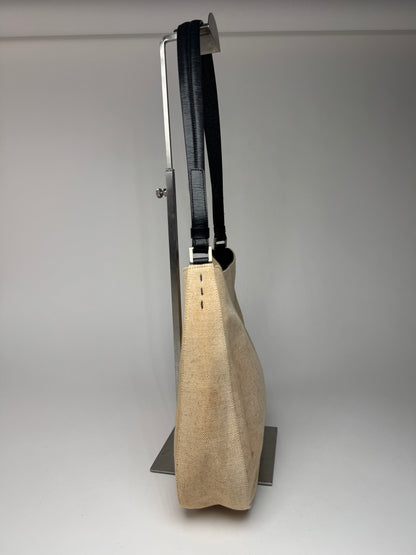 Vintage Prada Cleo Canvas Leather Bag Beige Black