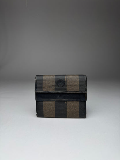 Vintage Fendi Roma Leather Wallet Striped Black Brown