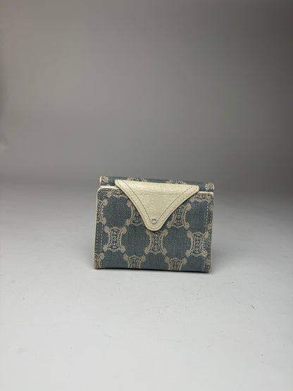 Vintage Celine Paris Denim Leather Monogram wallet white blue