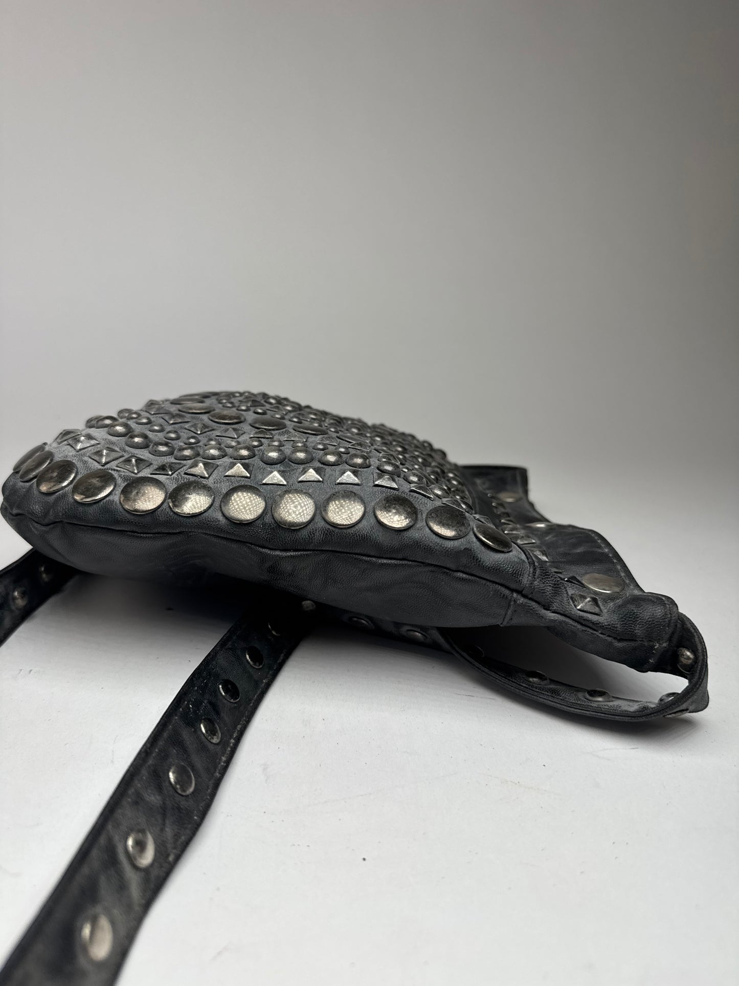 Vintage Pleated Leather Crossbody Bag Black