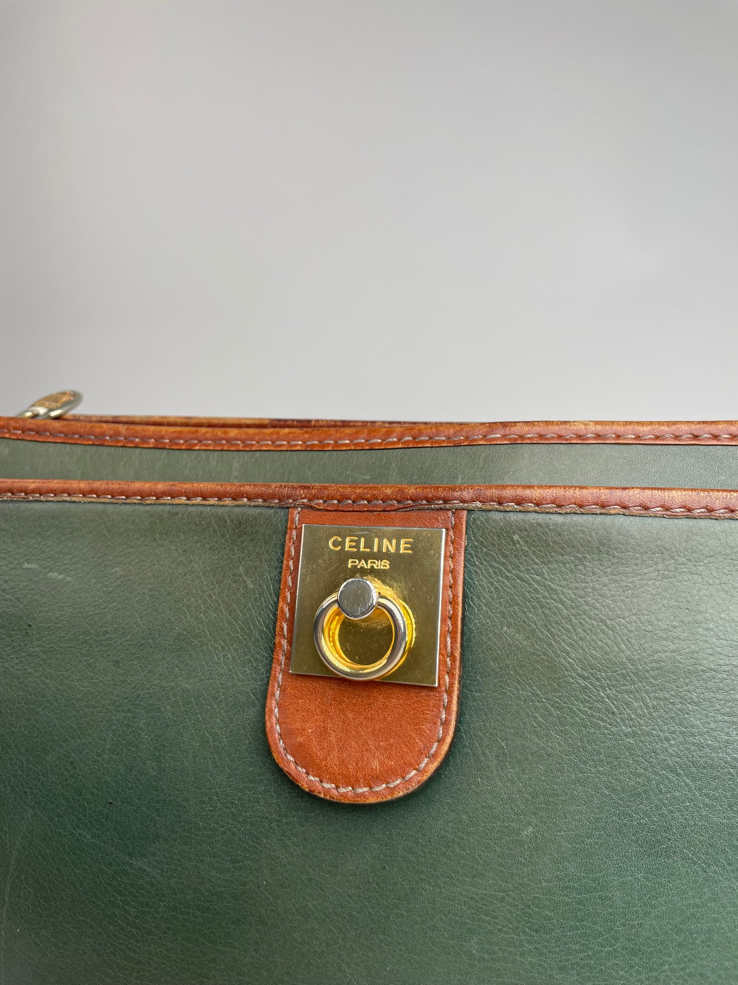 Vintage Celine Paris Triomphe Leather Clutch Green