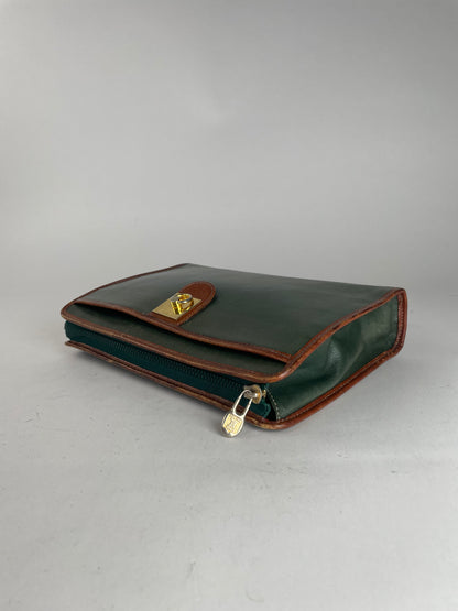 Vintage Celine Paris Triomphe Leather Clutch Green