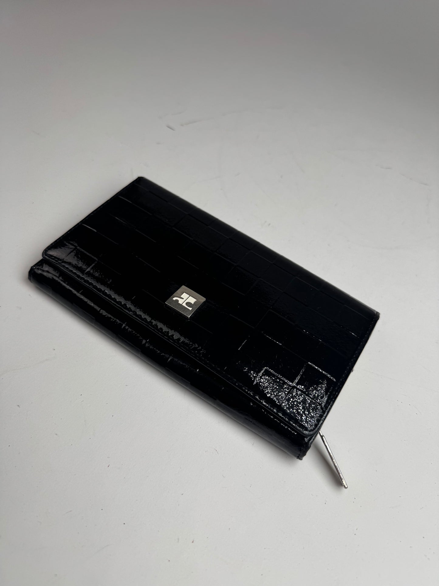 Vintage Courreges Paris Patent Leather Wallet Black