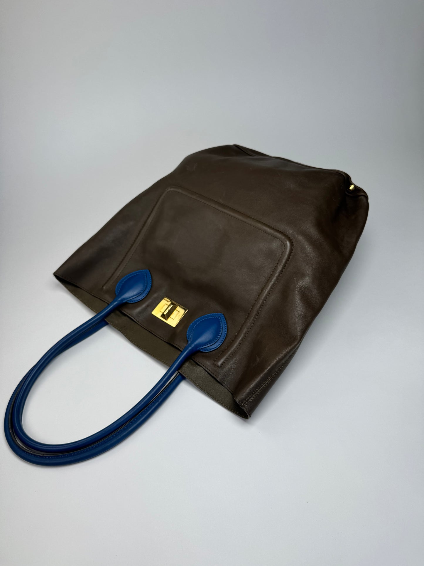 Vintage Emilio Pucci Leather Shopper Brown Blue