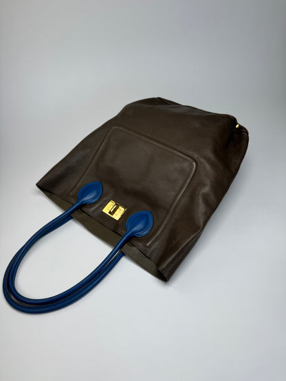 Vintage Emilio Pucci Leather Shopper Brown Blue