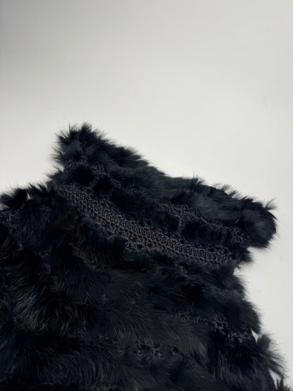 Vintage Courreges Fur Leather Top / Coat Black 38/M