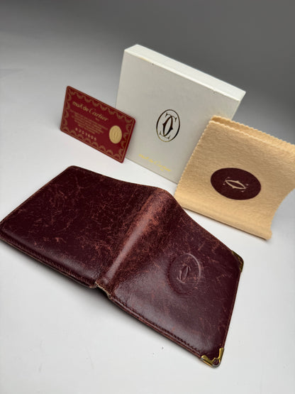 Vintage Cartier Leather Flap Wallet Burgundy