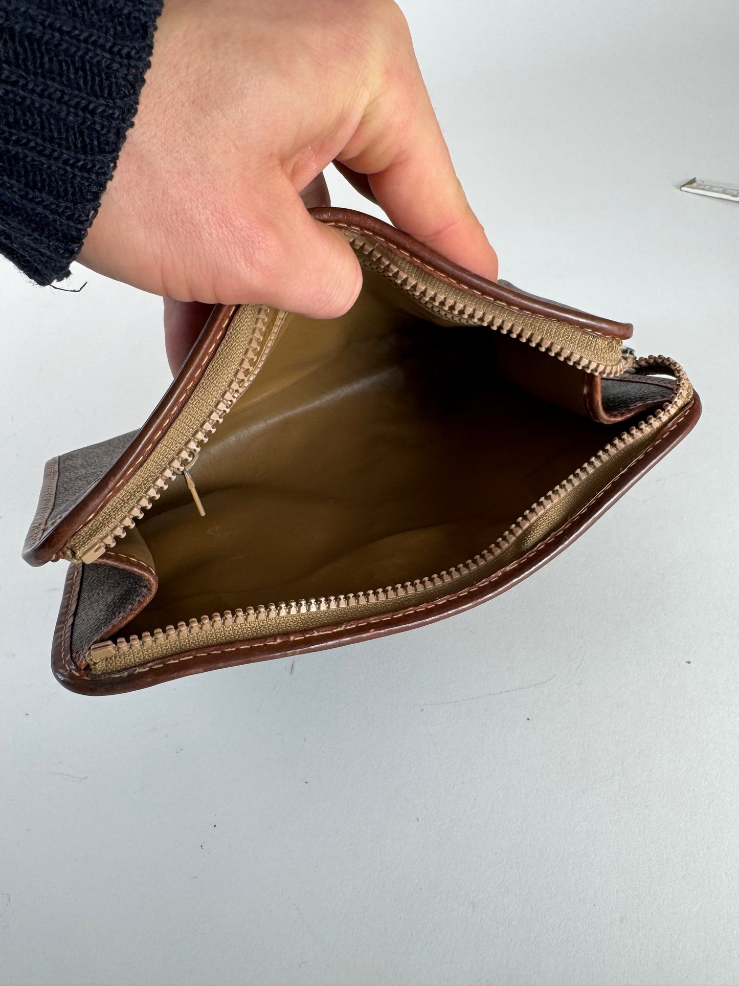 Vintage Celine Paris Triomphe Leather monogram Clutch Brown