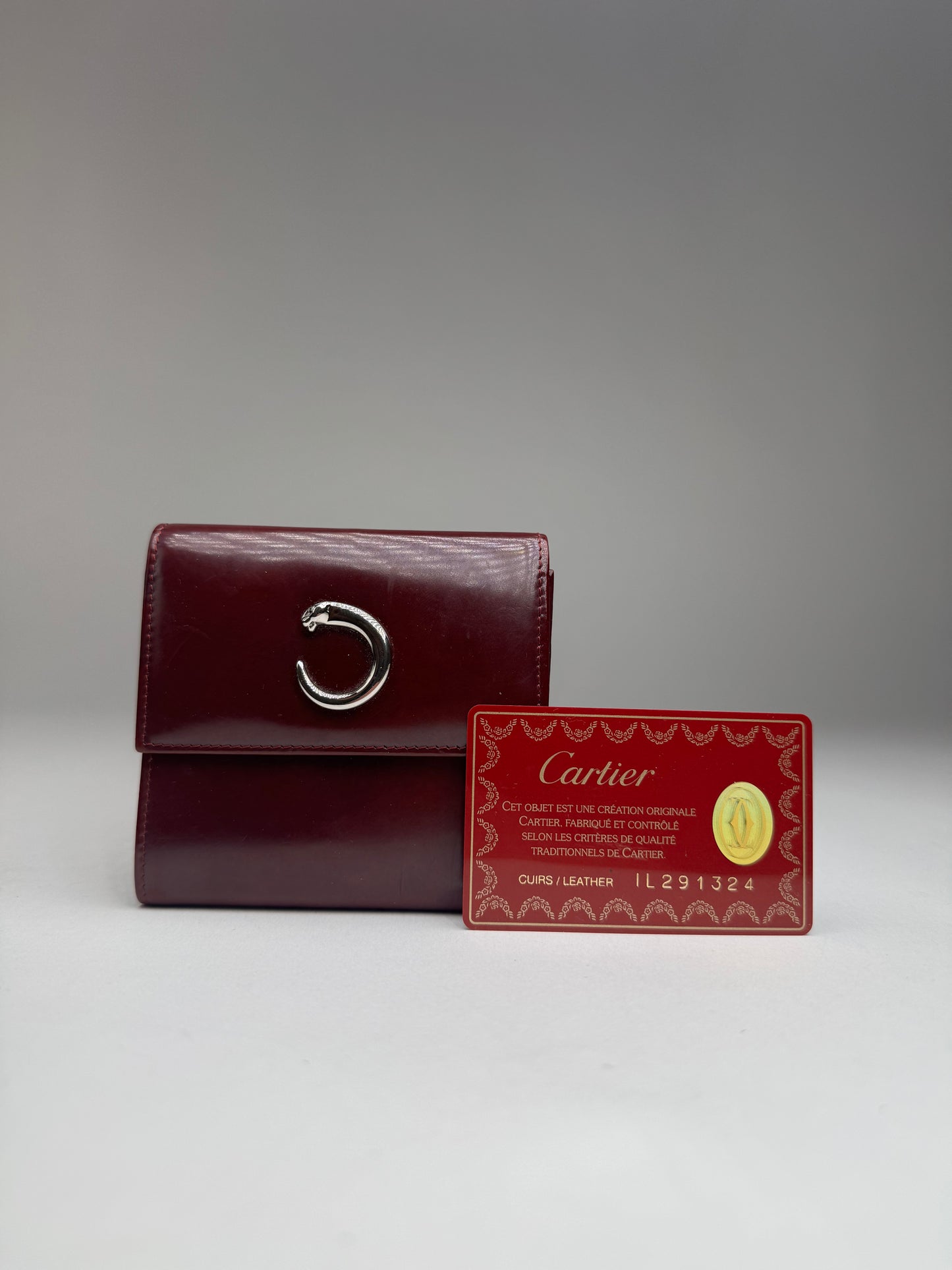 Vintage Cartier Panthere Latent Leather Wallet burgundy