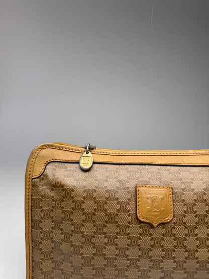 Vintage Celine Paris Leather Monogram Clutch Beige Brown