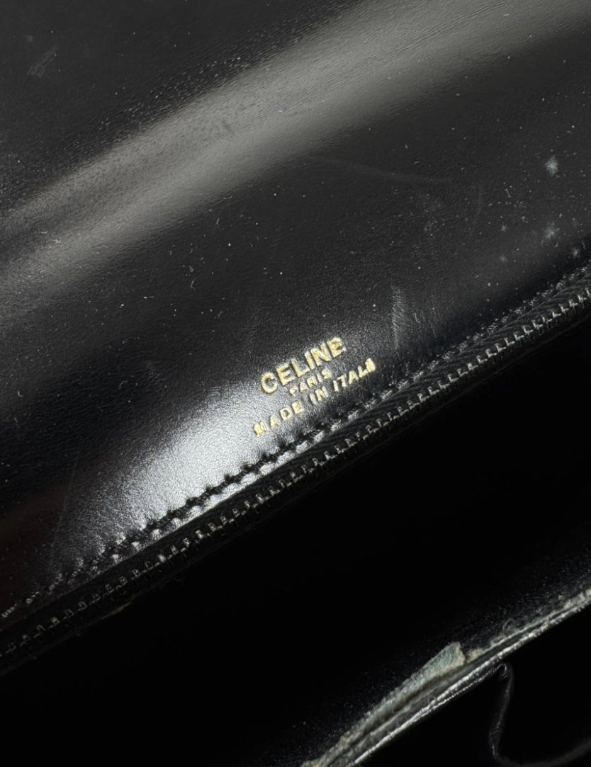 Vintage Celine Paris Triomphe Leather Bag Black