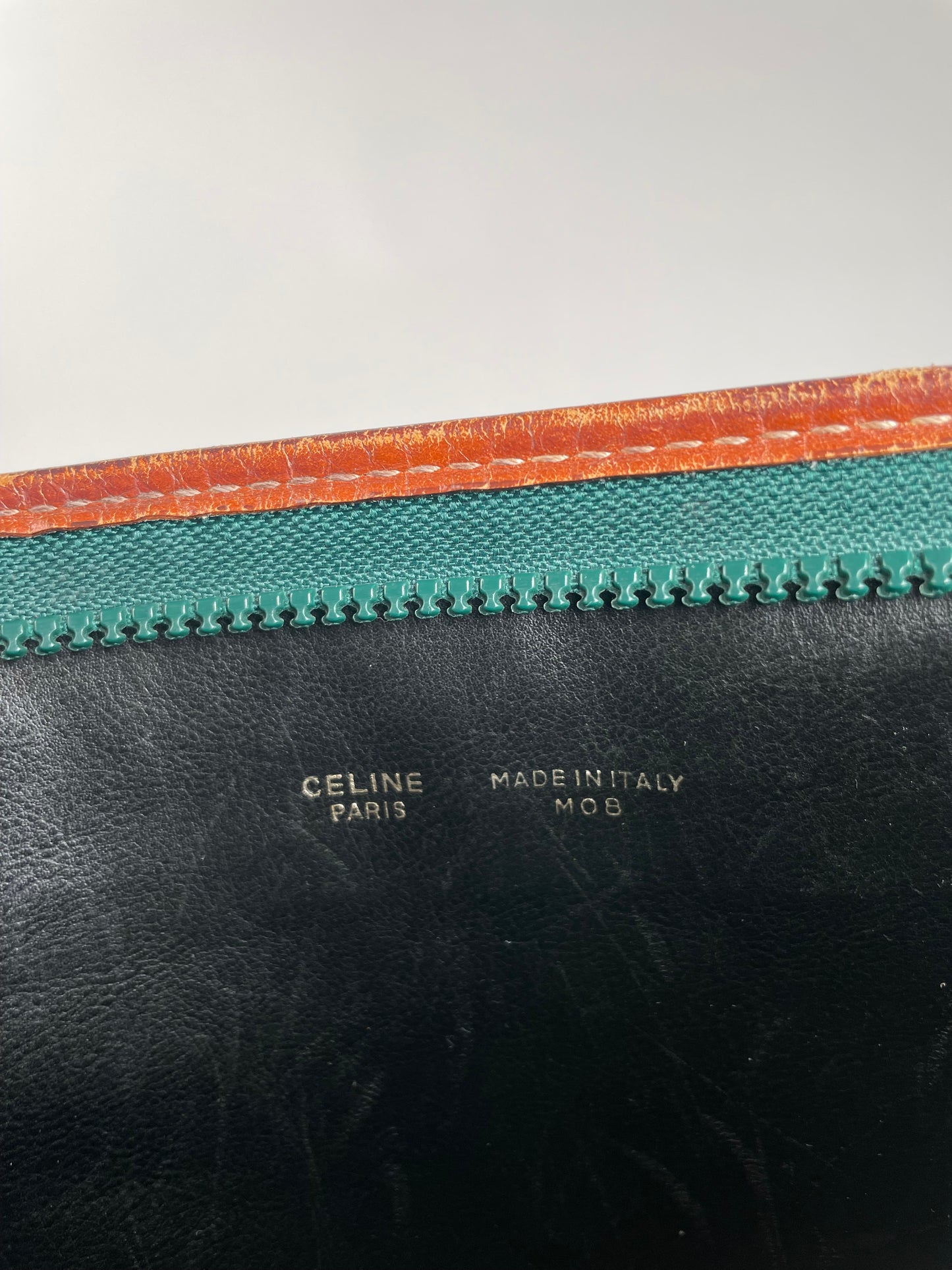 Vintage Celine Paris Triomphe Leather Clutch Green