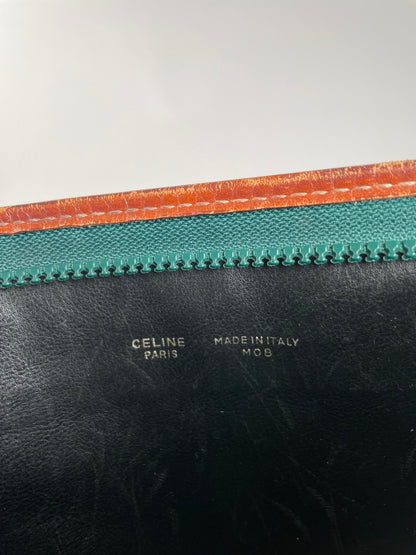 Vintage Celine Paris Triomphe Leather Clutch Green