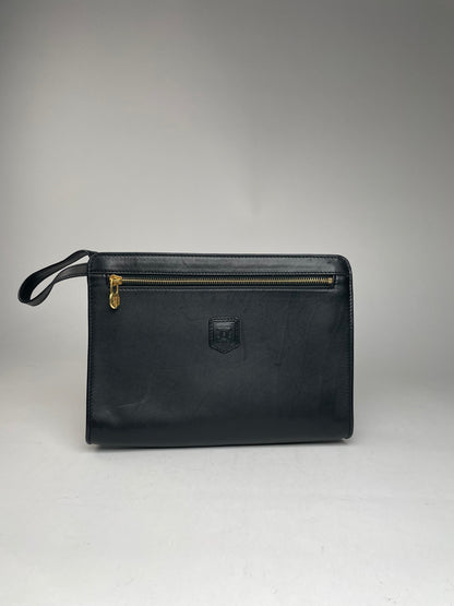 Vintage Celine Paris Triomphe Leather Clutch Black